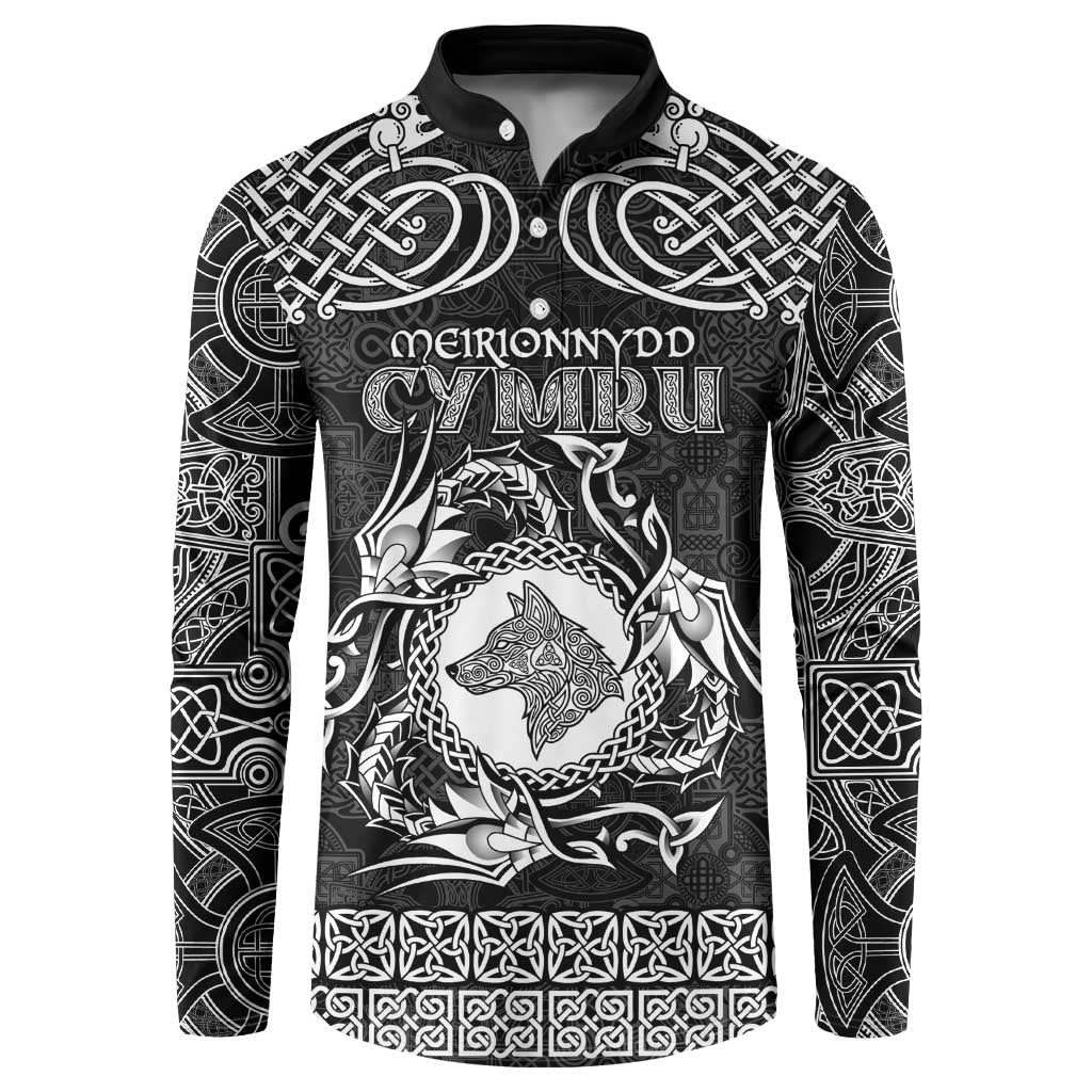 Personalized Merionethshire Meirionnydd Button Sweatshirt Black Wolf Celtic-inspired - Wonder Print Shop