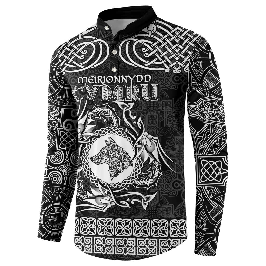 Personalized Merionethshire Meirionnydd Button Sweatshirt Black Wolf Celtic-inspired - Wonder Print Shop
