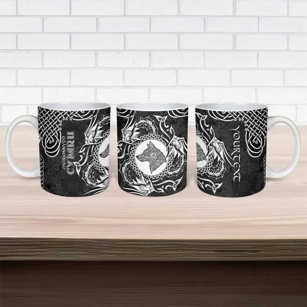 Personalized Merionethshire Meirionnydd Ceramic Mug Black Wolf Celtic-inspired - Wonder Print Shop