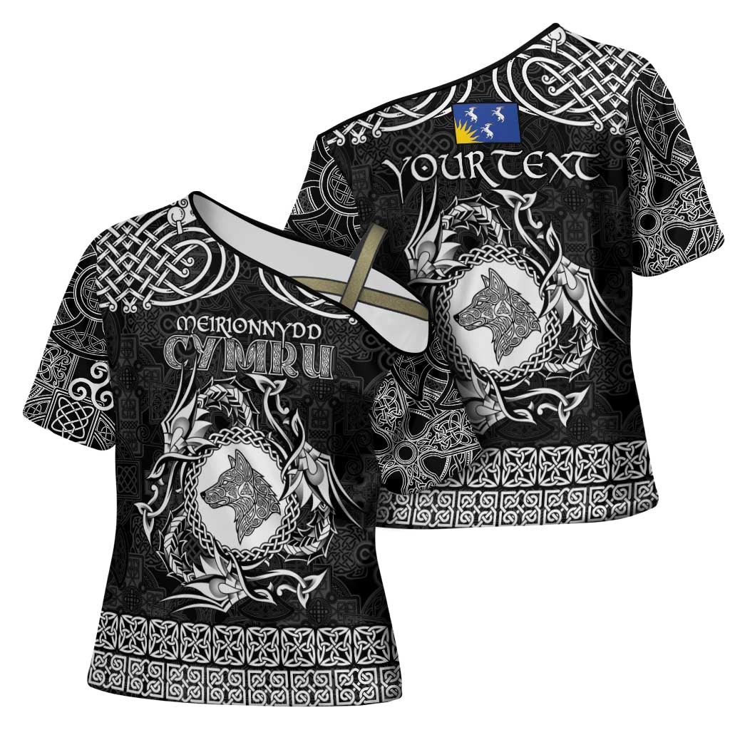 Personalized Merionethshire Meirionnydd Cross Shoulder Shirt Black Wolf Celtic-inspired - Wonder Print Shop