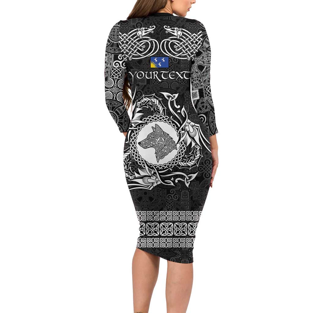 Personalized Merionethshire Meirionnydd Family Matching Long Sleeve Bodycon Dress and Hawaiian Shirt Black Wolf Celtic-inspired - Wonder Print Shop