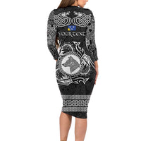 Personalized Merionethshire Meirionnydd Family Matching Long Sleeve Bodycon Dress and Hawaiian Shirt Black Wolf Celtic-inspired - Wonder Print Shop