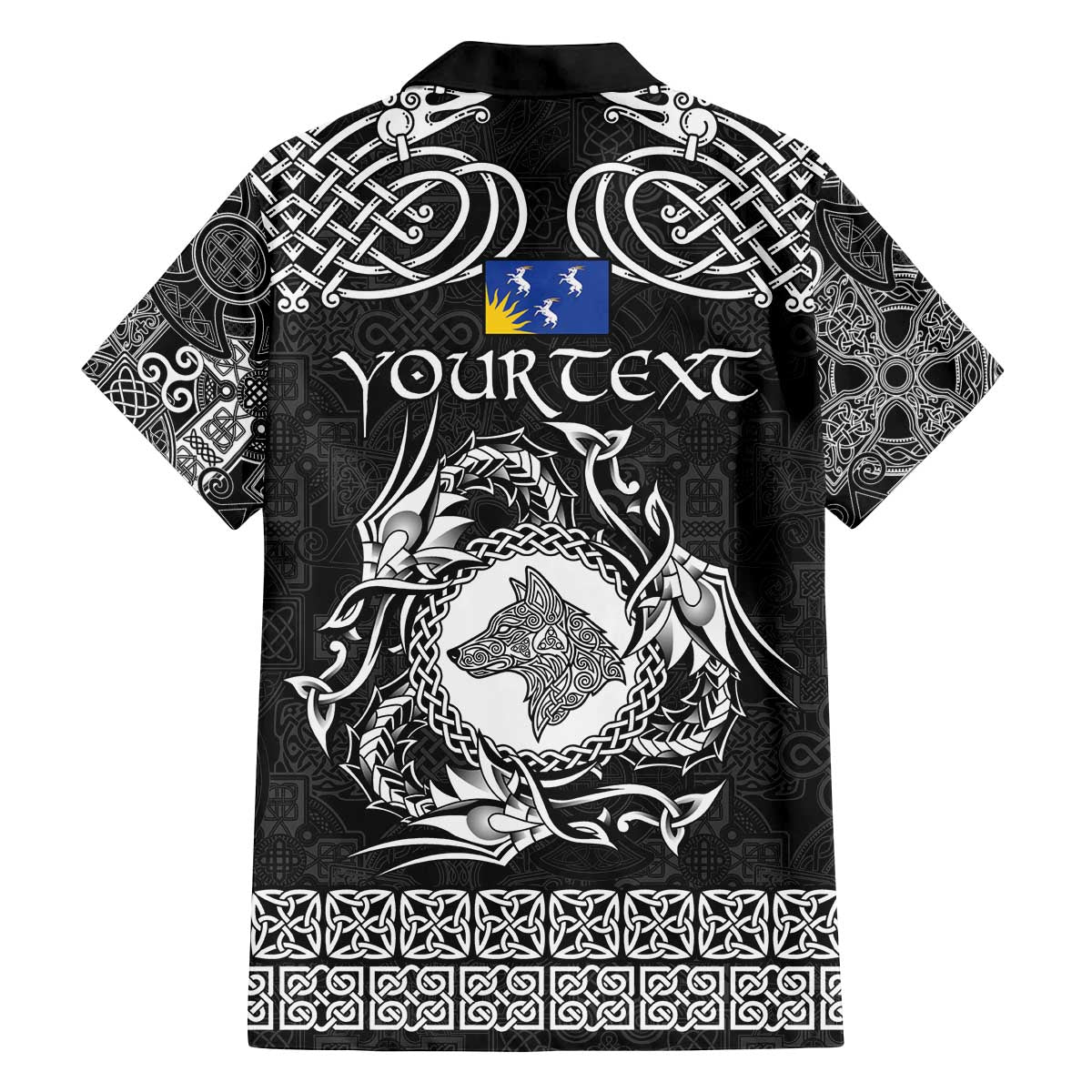 Personalized Merionethshire Meirionnydd Family Matching Off The Shoulder Long Sleeve Dress and Hawaiian Shirt Black Wolf Celtic-inspired - Wonder Print Shop