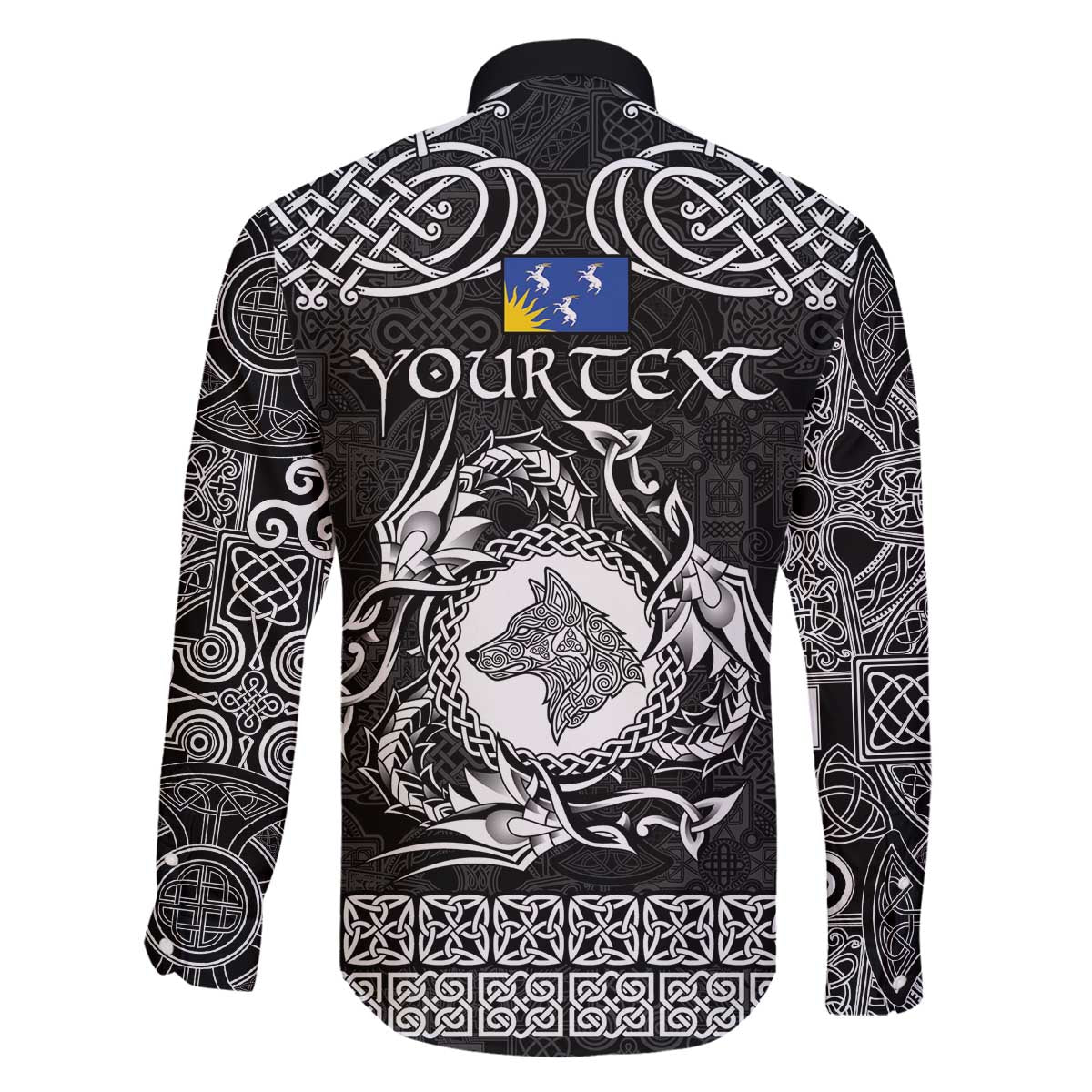 Personalized Merionethshire Meirionnydd Family Matching Off The Shoulder Long Sleeve Dress and Hawaiian Shirt Black Wolf Celtic-inspired - Wonder Print Shop