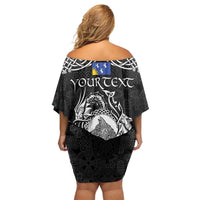 Personalized Merionethshire Meirionnydd Family Matching Off Shoulder Short Dress and Hawaiian Shirt Black Wolf Celtic-inspired - Wonder Print Shop