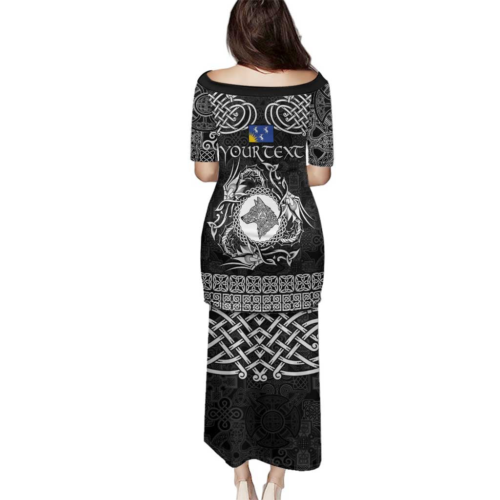 Personalized Merionethshire Meirionnydd Family Matching Puletasi and Hawaiian Shirt Black Wolf Celtic-inspired - Wonder Print Shop