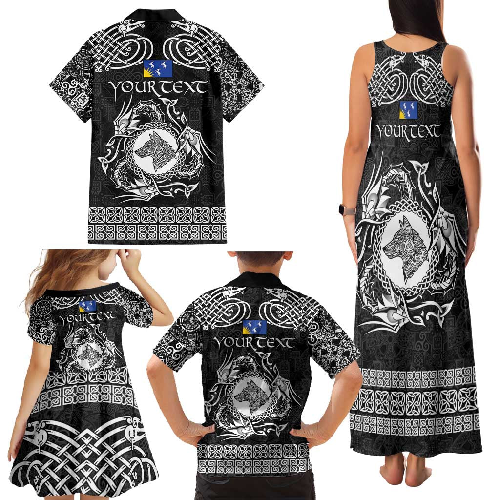 Personalized Merionethshire Meirionnydd Family Matching Tank Maxi Dress and Hawaiian Shirt Black Wolf Celtic-inspired - Wonder Print Shop