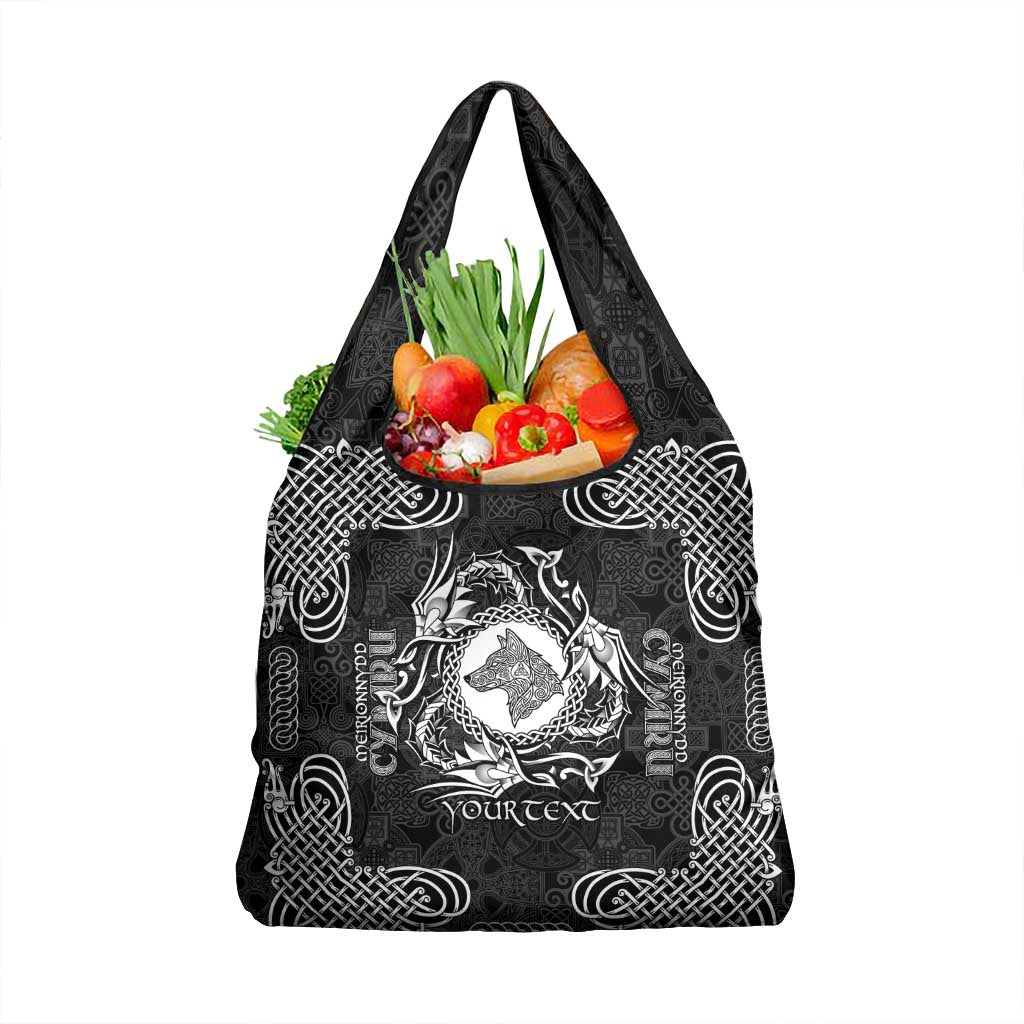 Personalized Merionethshire Meirionnydd Grocery Bag Black Wolf Celtic-inspired - Wonder Print Shop