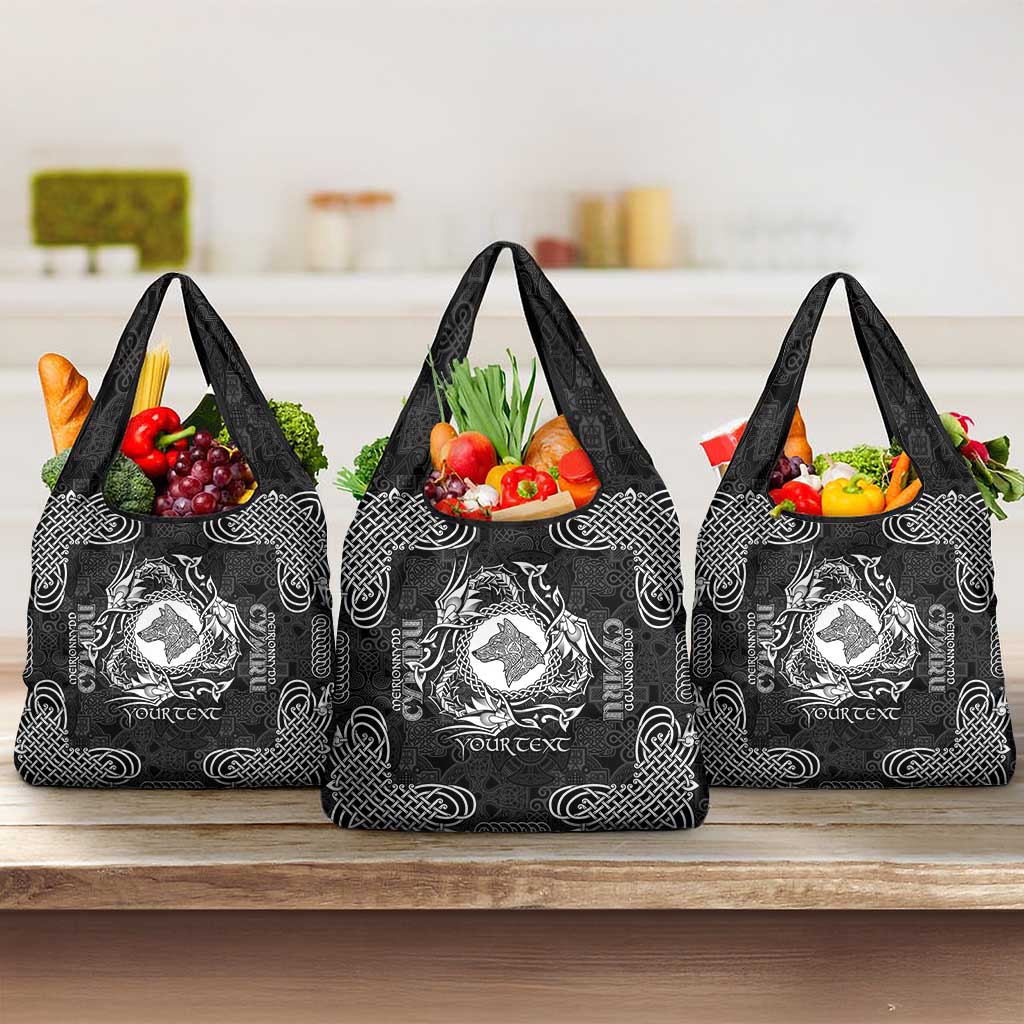 Personalized Merionethshire Meirionnydd Grocery Bag Black Wolf Celtic-inspired - Wonder Print Shop