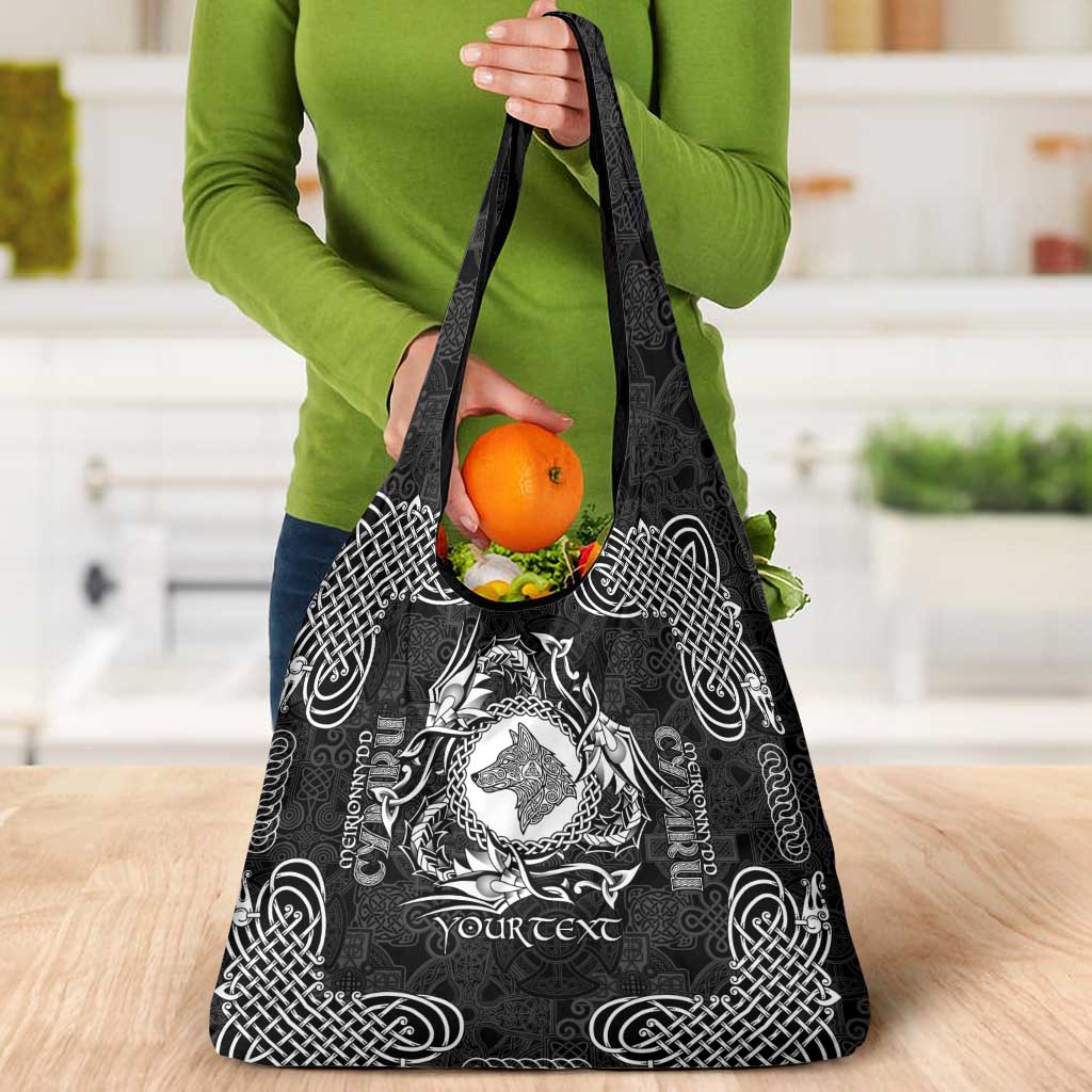 Personalized Merionethshire Meirionnydd Grocery Bag Black Wolf Celtic-inspired - Wonder Print Shop
