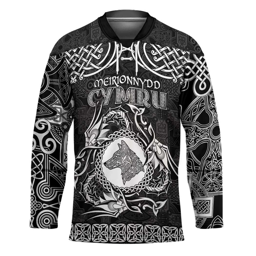 Personalized Merionethshire Meirionnydd Hockey Jersey Black Wolf Celtic-inspired - Wonder Print Shop