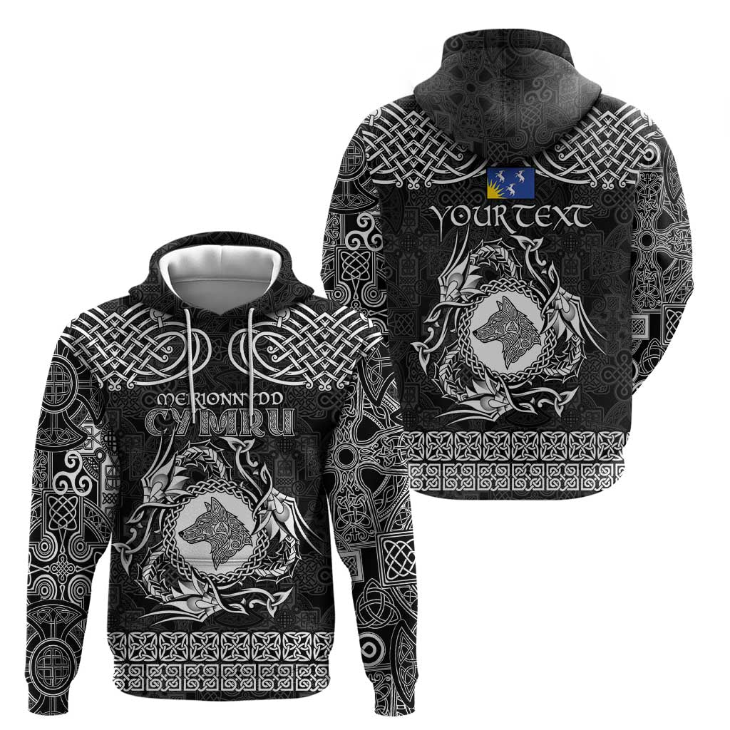 Personalized Merionethshire Meirionnydd Hoodie Black Wolf Celtic-inspired - Wonder Print Shop