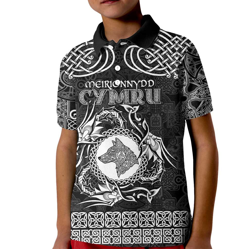 Personalized Merionethshire Meirionnydd Kid Polo Shirt Black Wolf Celtic-inspired - Wonder Print Shop