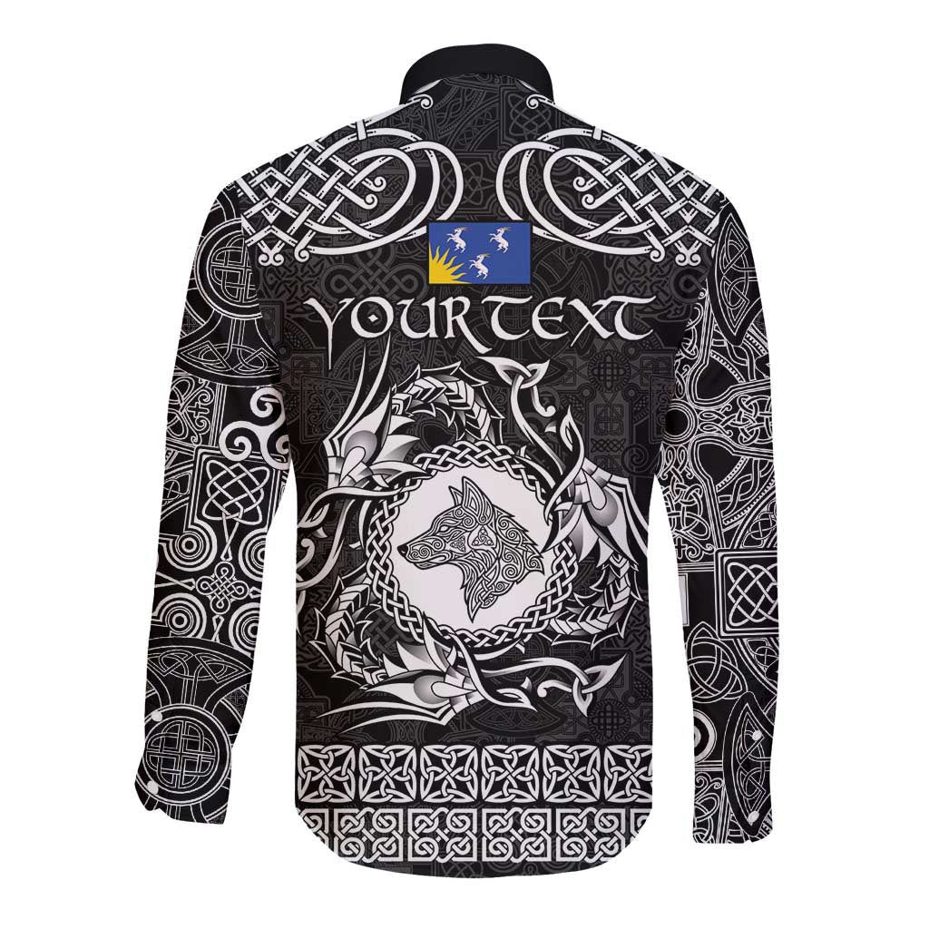 Personalized Merionethshire Meirionnydd Long Sleeve Button Shirt Black Wolf Celtic-inspired - Wonder Print Shop
