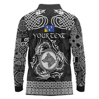Personalized Merionethshire Meirionnydd Long Sleeve Polo Shirt Black Wolf Celtic-inspired - Wonder Print Shop