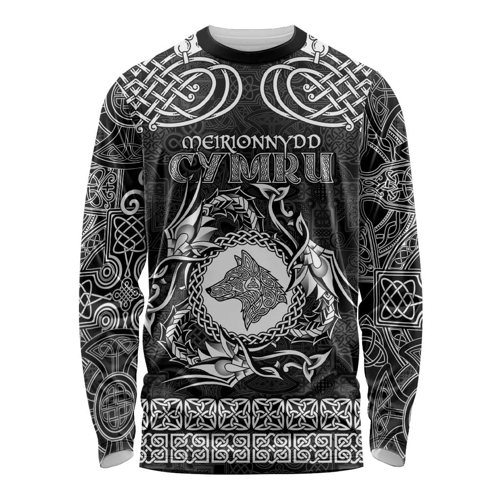 Personalized Merionethshire Meirionnydd Long Sleeve Shirt Black Wolf Celtic-inspired - Wonder Print Shop