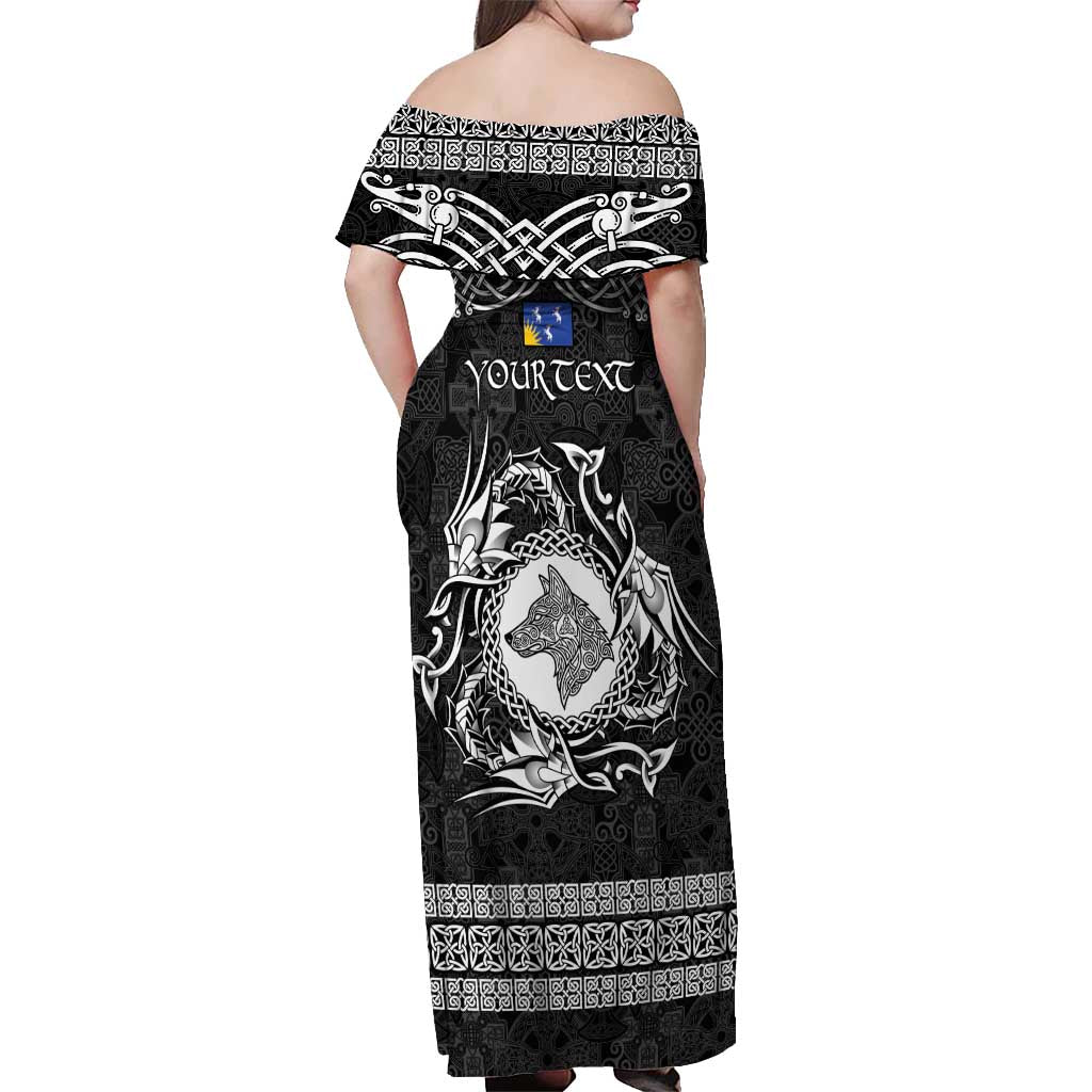 Personalized Merionethshire Meirionnydd Off Shoulder Maxi Dress Black Wolf Celtic-inspired - Wonder Print Shop