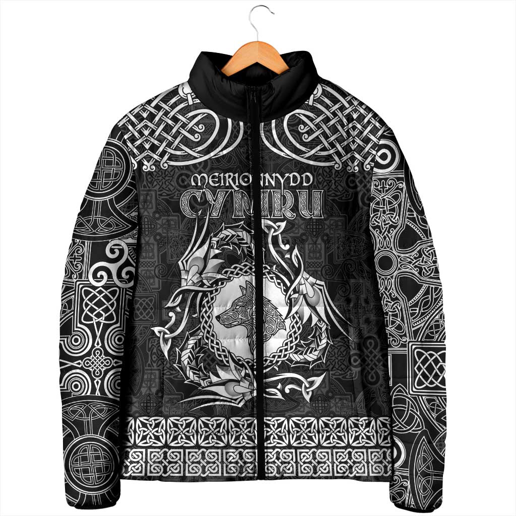 Personalized Merionethshire Meirionnydd Padded Jacket Black Wolf Celtic-inspired - Wonder Print Shop