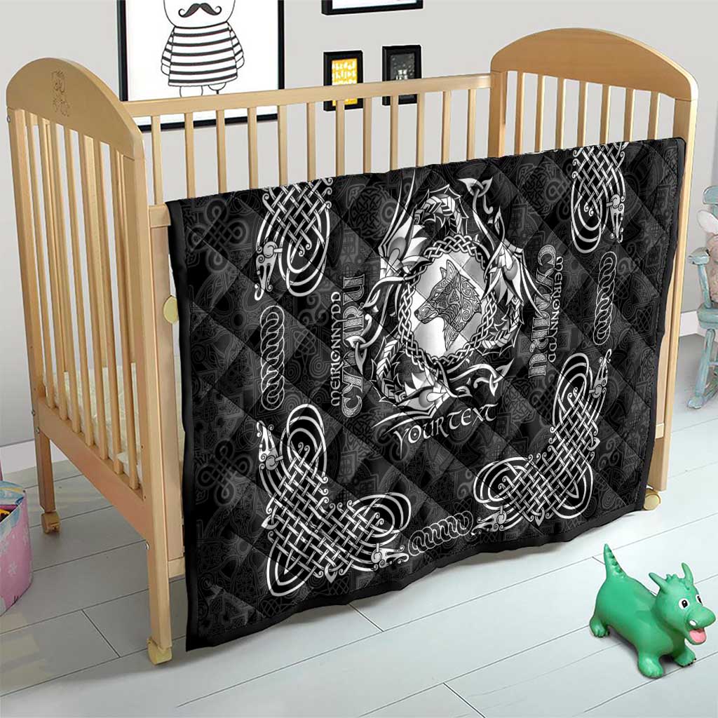Personalized Merionethshire Meirionnydd Quilt Black Wolf Celtic-inspired - Wonder Print Shop