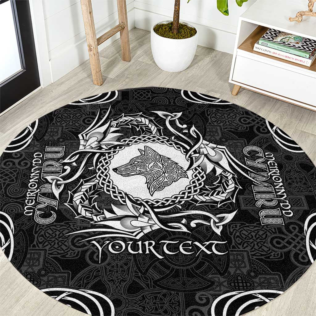 Personalized Merionethshire Meirionnydd Round Carpet Black Wolf Celtic-inspired - Wonder Print Shop