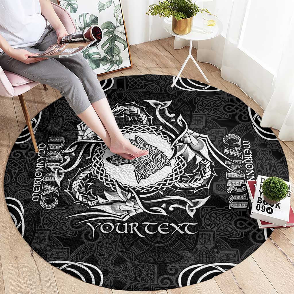 Personalized Merionethshire Meirionnydd Round Carpet Black Wolf Celtic-inspired - Wonder Print Shop
