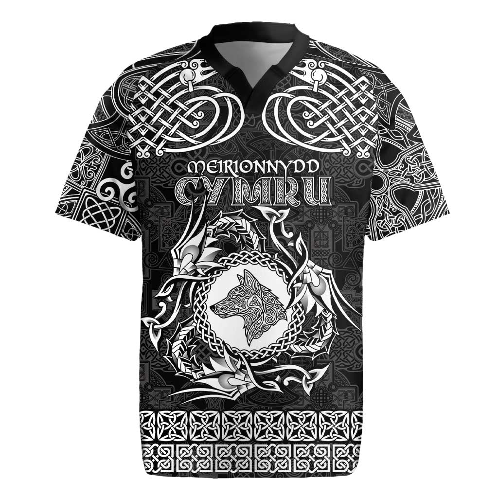 Personalized Merionethshire Meirionnydd Rugby Jersey Black Wolf Celtic-inspired - Wonder Print Shop