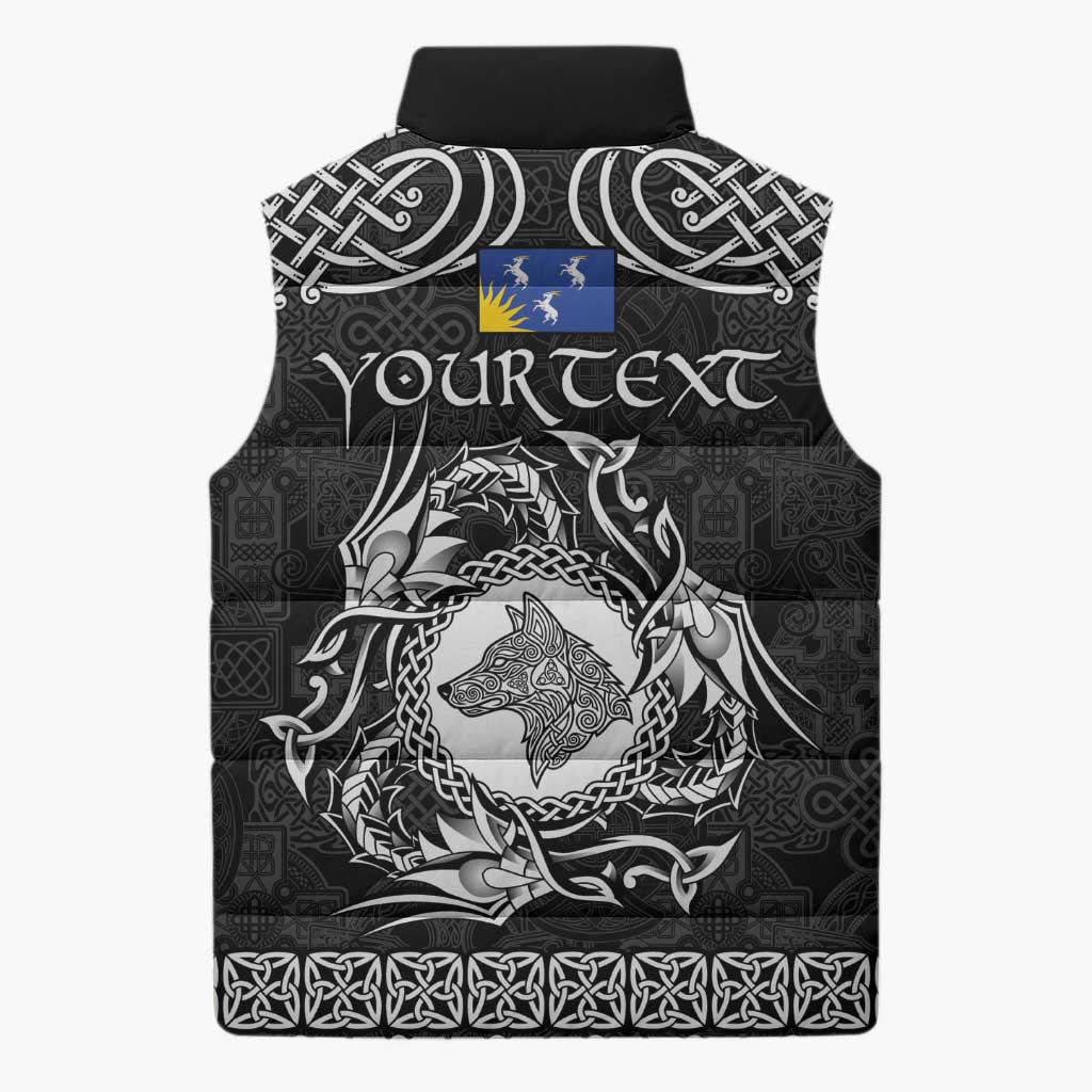 Personalized Merionethshire Meirionnydd Sleeveless Puffer Jacket Black Wolf Celtic-inspired - Wonder Print Shop
