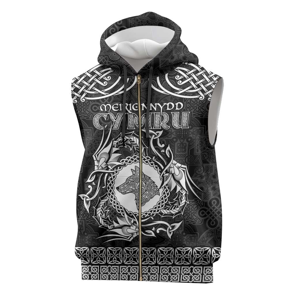Personalized Merionethshire Meirionnydd Sleeveless Zip Hoodie Black Wolf Celtic-inspired - Wonder Print Shop
