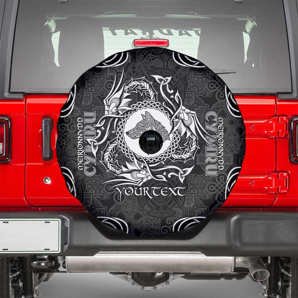 Personalized Merionethshire Meirionnydd Spare Tire Cover Black Wolf Celtic-inspired - Wonder Print Shop