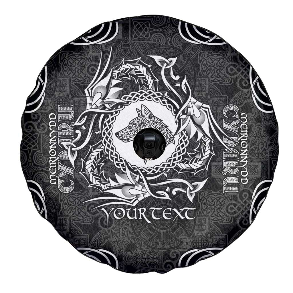 Personalized Merionethshire Meirionnydd Spare Tire Cover Black Wolf Celtic-inspired - Wonder Print Shop