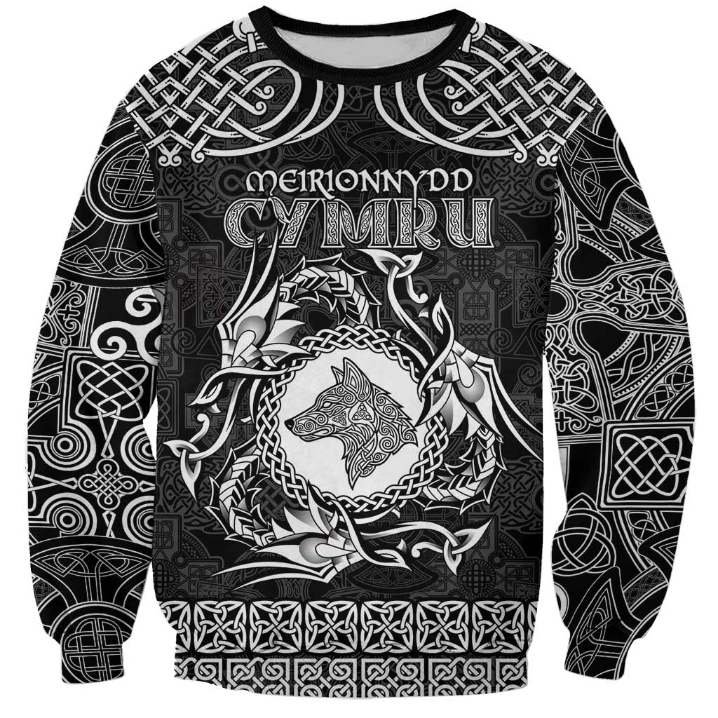 Personalized Merionethshire Meirionnydd Sweatshirt Black Wolf Celtic-inspired - Wonder Print Shop
