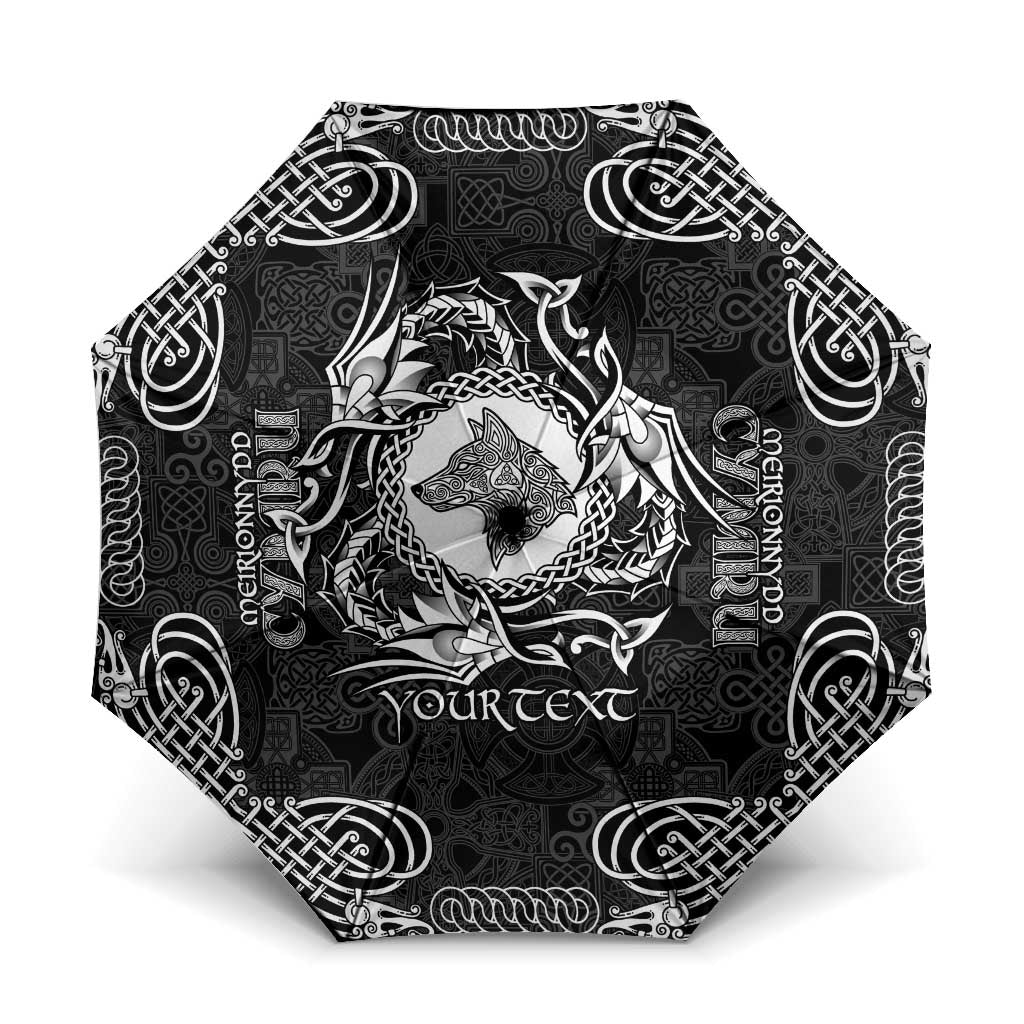 Personalized Merionethshire Meirionnydd Umbrella Black Wolf Celtic-inspired - Wonder Print Shop