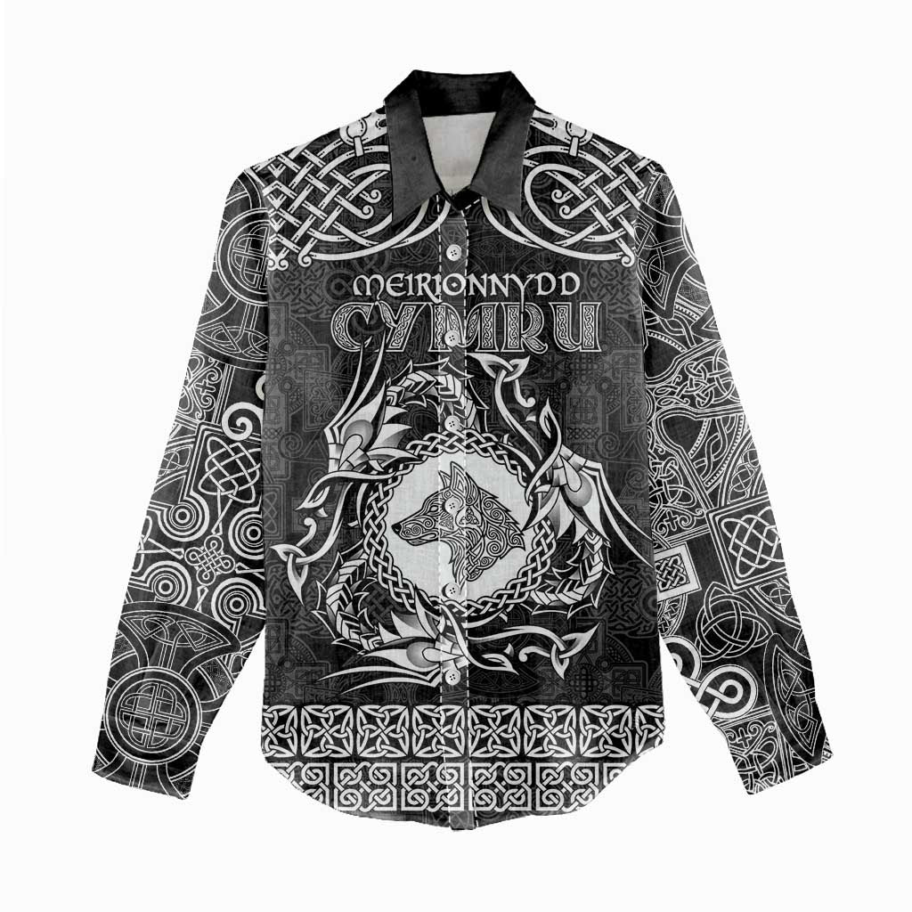 Personalized Merionethshire Meirionnydd Women Casual Shirt Black Wolf Celtic-inspired - Wonder Print Shop