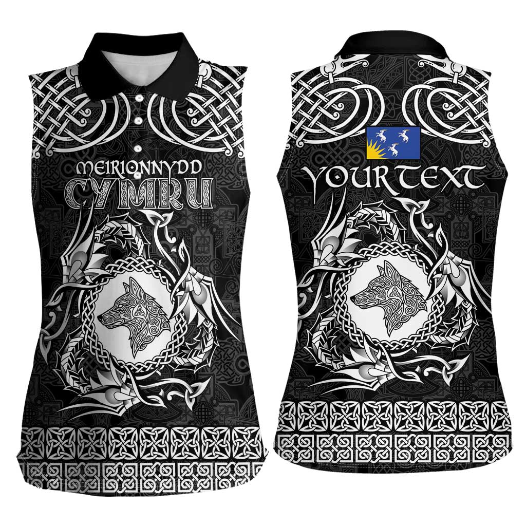 Personalized Merionethshire Meirionnydd Women Sleeveless Polo Shirt Black Wolf Celtic-inspired - Wonder Print Shop