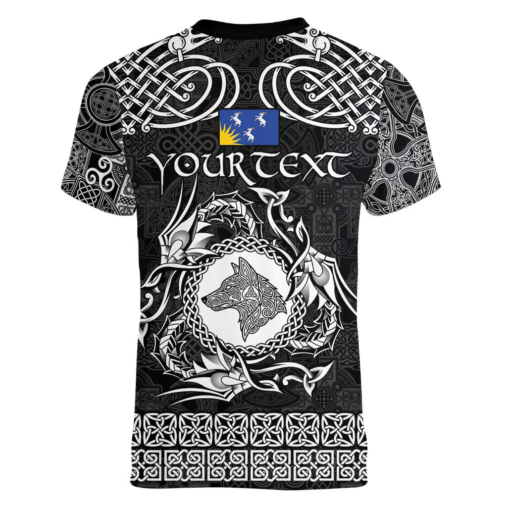 Personalized Merionethshire Meirionnydd Women V-Neck T-Shirt Black Wolf Celtic-inspired - Wonder Print Shop