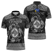 Personalized Merionethshire Meirionnydd Zipper Polo Shirt Black Wolf Celtic-inspired - Wonder Print Shop