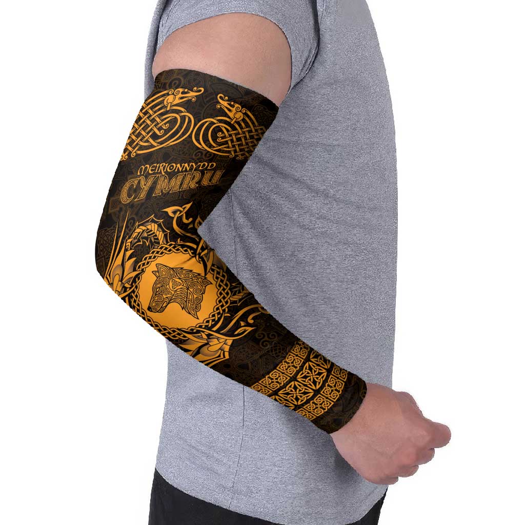 Personalized Merionethshire Meirionnydd Arm Sleeves Gold Wolf Celtic-inspired - Wonder Print Shop