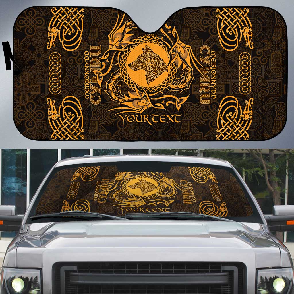 Personalized Merionethshire Meirionnydd Auto Sun Shade Gold Wolf Celtic-inspired - Wonder Print Shop