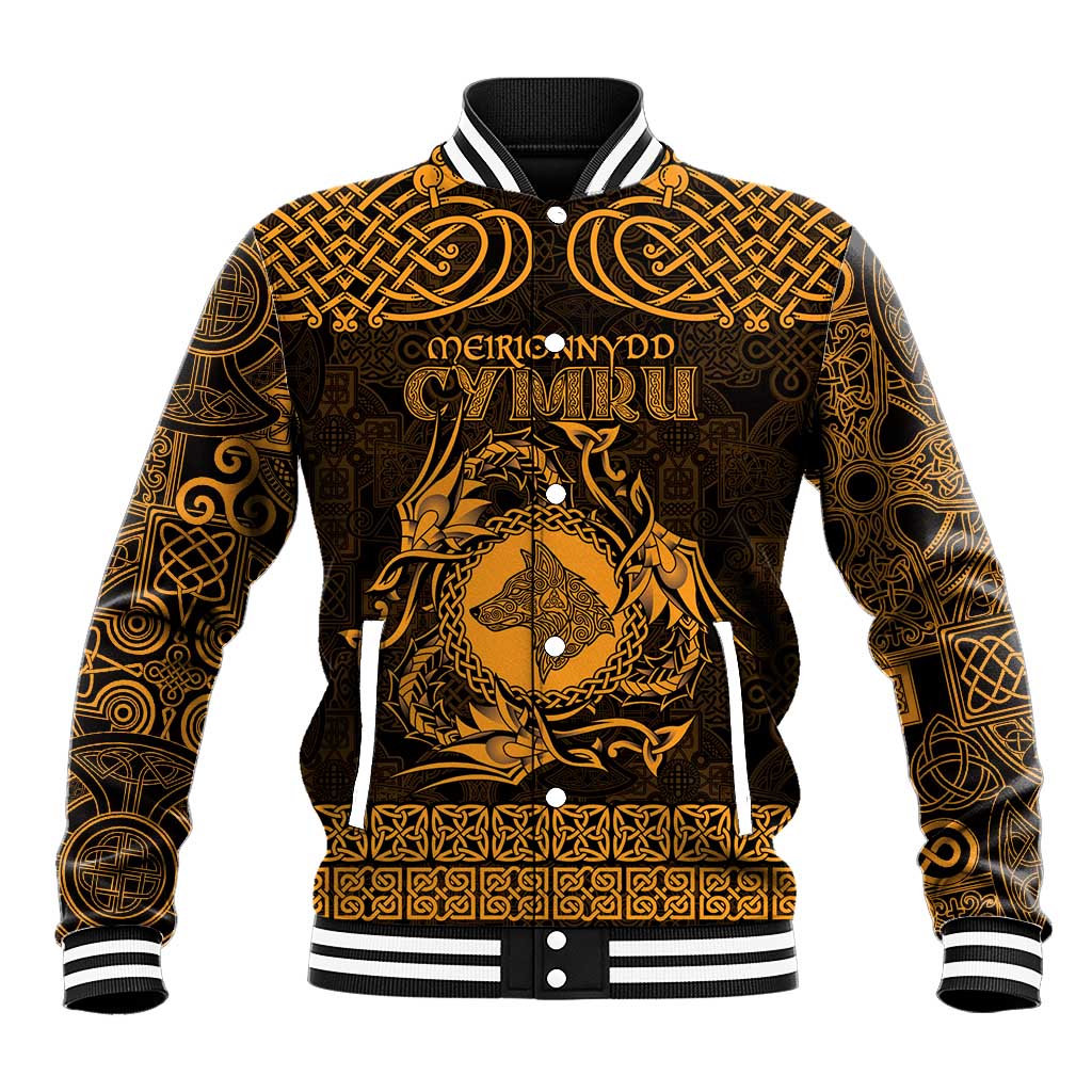 Personalized Merionethshire Meirionnydd Baseball Jacket Gold Wolf Celtic-inspired - Wonder Print Shop