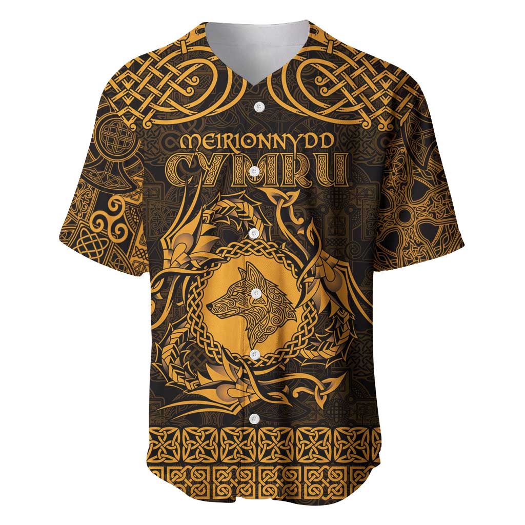 Personalized Merionethshire Meirionnydd Baseball Jersey Gold Wolf Celtic-inspired - Wonder Print Shop