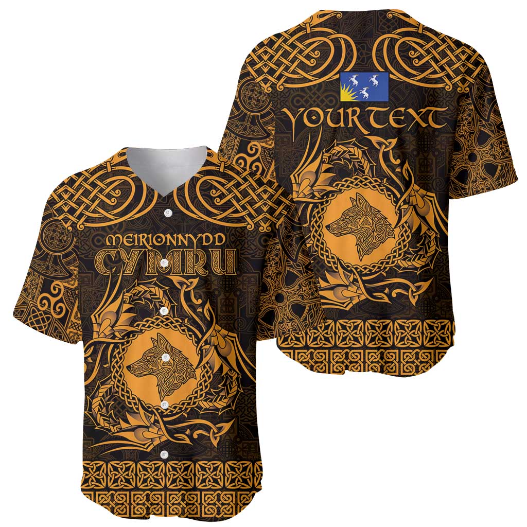 Personalized Merionethshire Meirionnydd Baseball Jersey Gold Wolf Celtic-inspired - Wonder Print Shop