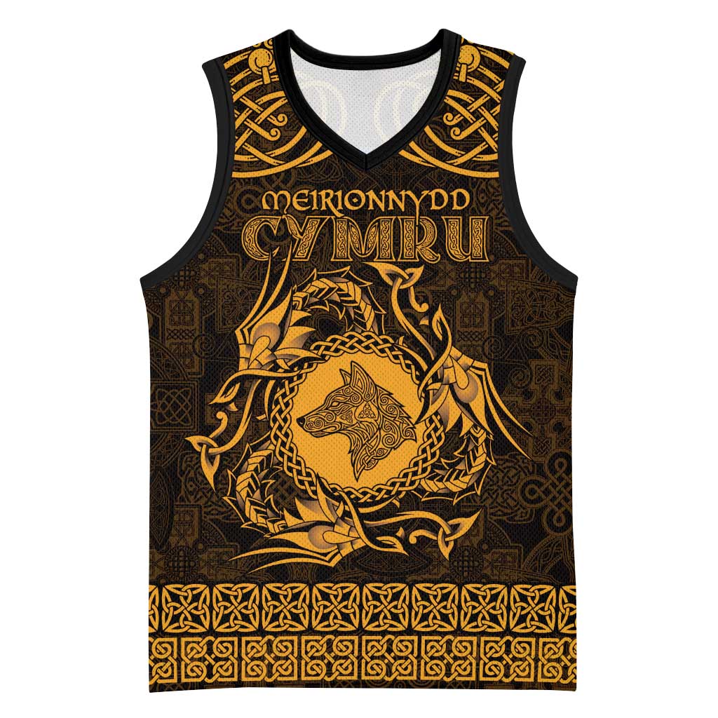 Personalized Merionethshire Meirionnydd Basketball Jersey Gold Wolf Celtic-inspired - Wonder Print Shop