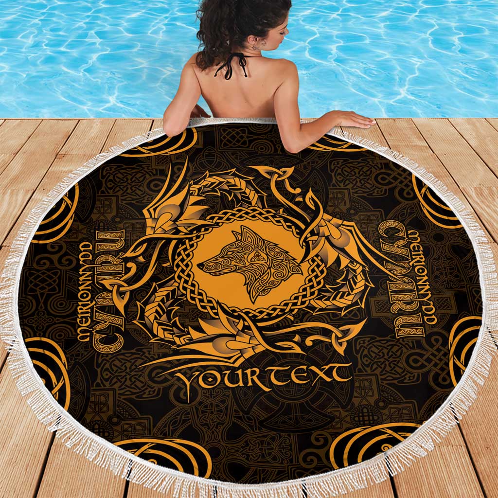 Personalized Merionethshire Meirionnydd Beach Blanket Gold Wolf Celtic-inspired - Wonder Print Shop