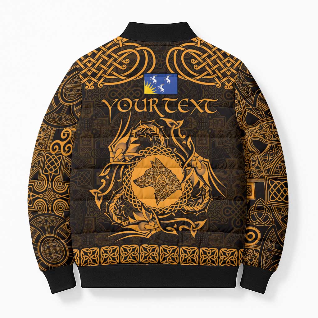 Personalized Merionethshire Meirionnydd Bomber Puffer Jacket Gold Wolf Celtic-inspired - Wonder Print Shop