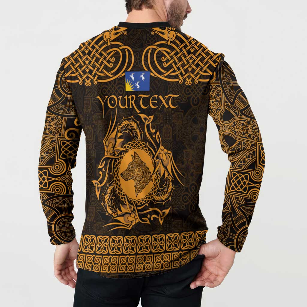 Personalized Merionethshire Meirionnydd Button Sweatshirt Gold Wolf Celtic-inspired - Wonder Print Shop