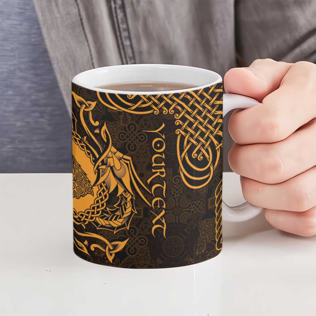 Personalized Merionethshire Meirionnydd Ceramic Mug Gold Wolf Celtic-inspired - Wonder Print Shop