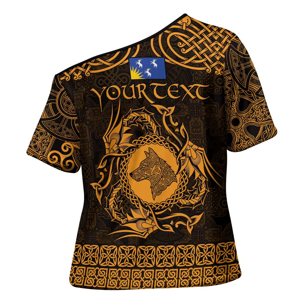 Personalized Merionethshire Meirionnydd Cross Shoulder Shirt Gold Wolf Celtic-inspired - Wonder Print Shop