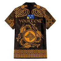 Personalized Merionethshire Meirionnydd Family Matching Long Sleeve Bodycon Dress and Hawaiian Shirt Gold Wolf Celtic-inspired - Wonder Print Shop
