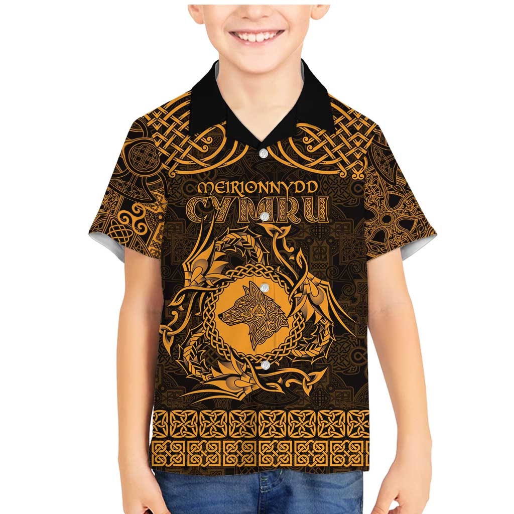 Personalized Merionethshire Meirionnydd Family Matching Mermaid Dress and Hawaiian Shirt Gold Wolf Celtic-inspired - Wonder Print Shop