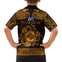 Personalized Merionethshire Meirionnydd Family Matching Off Shoulder Maxi Dress and Hawaiian Shirt Gold Wolf Celtic-inspired - Wonder Print Shop